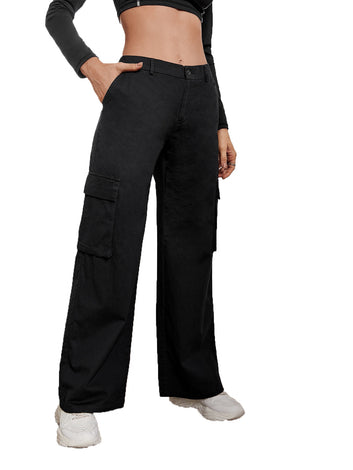 KATECLO New Women Cargo Flap Pocket Denim Cream Jeans Pant